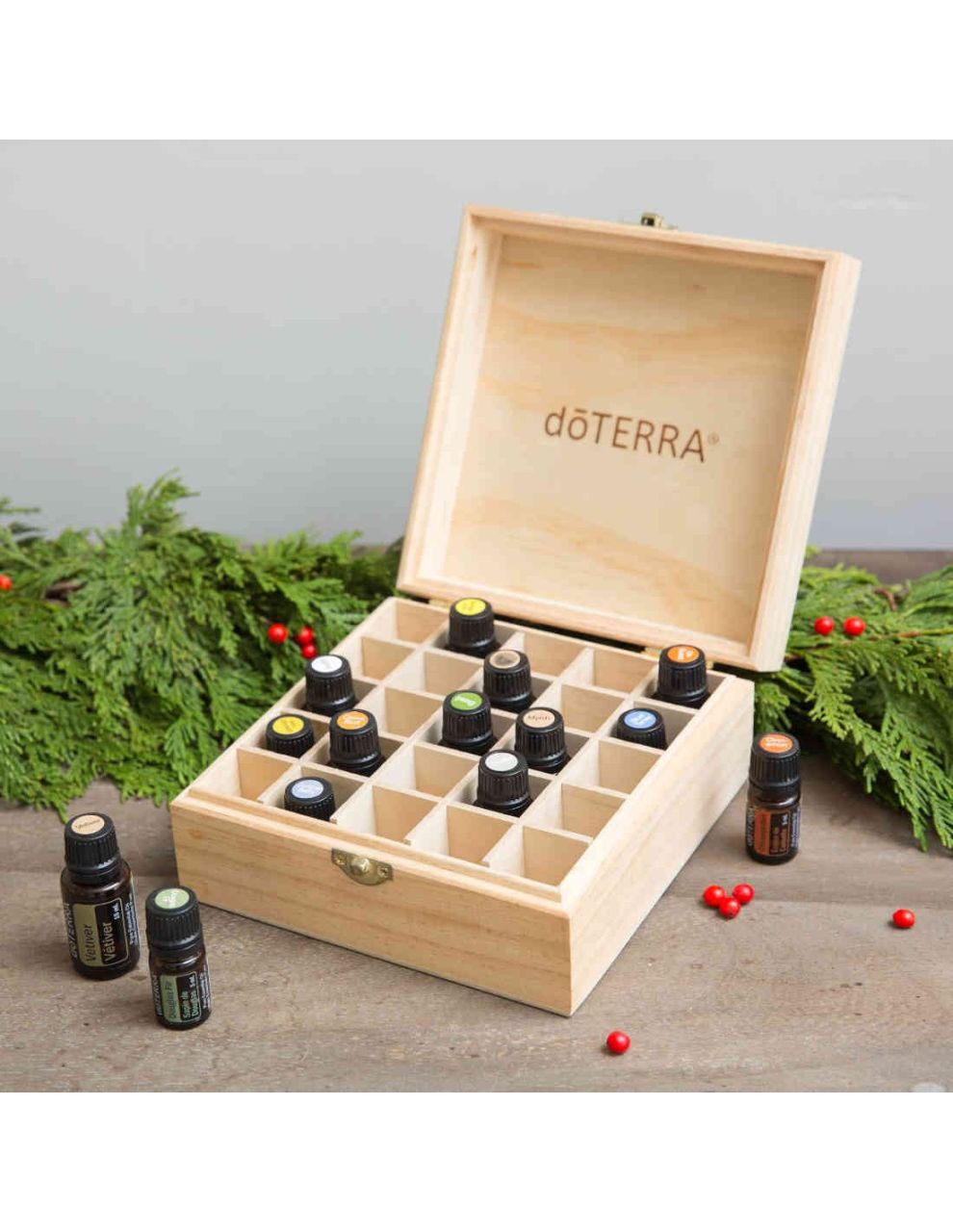 doTERRA logóval gravírozott fadoboz