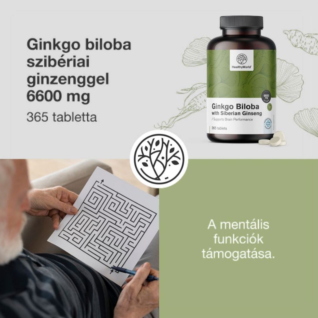 Memória, szellemi frissesség - Ginkgo biloba szibériai ginzenggel 6600 mg, 365db tabletta