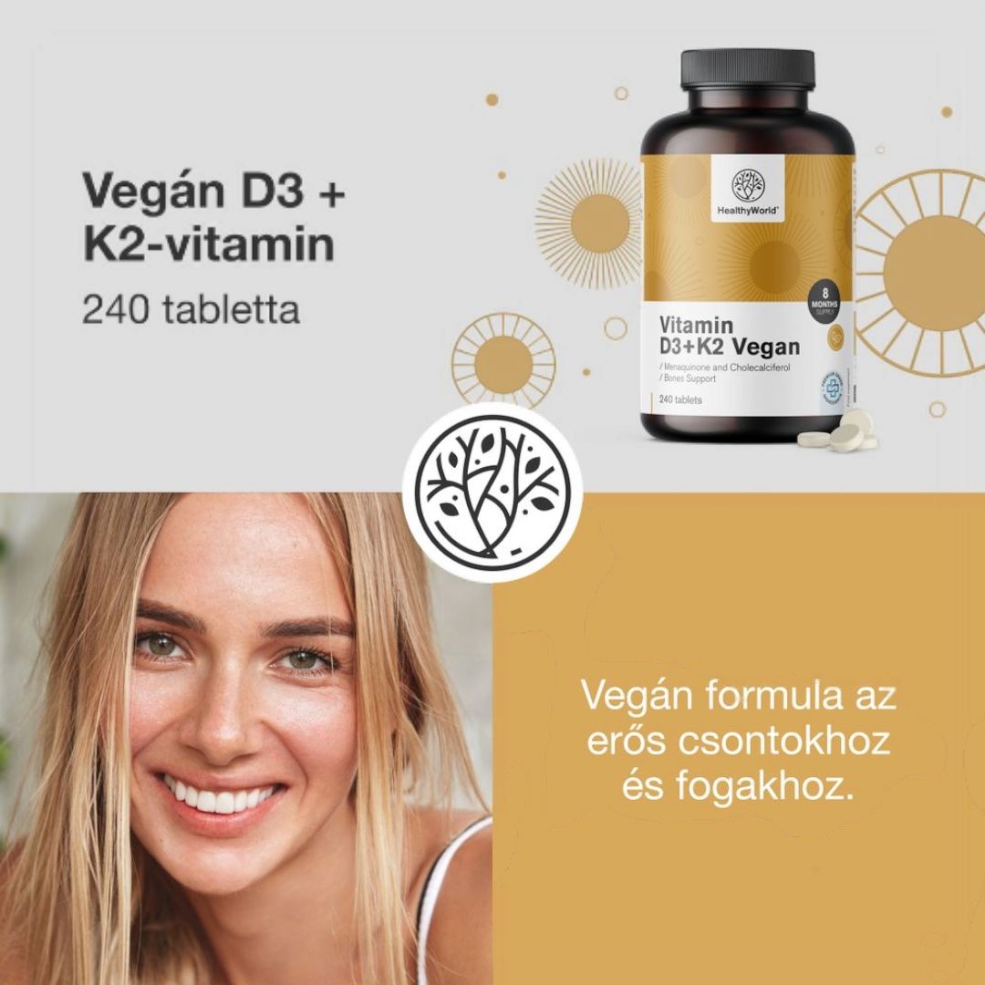 Erős csontok és immun - Vegán D3+K2 vitamin, 240db tabletta