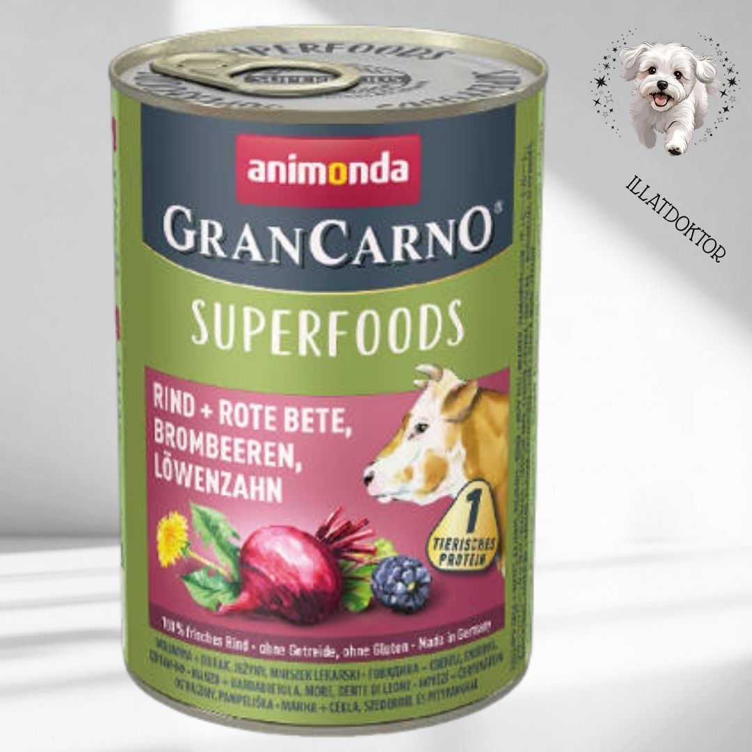 Animonda GranCarno Adult (superfood) konzerv - Felnőtt kutyák részére,marha,cékla,szeder,pitypang (400g)