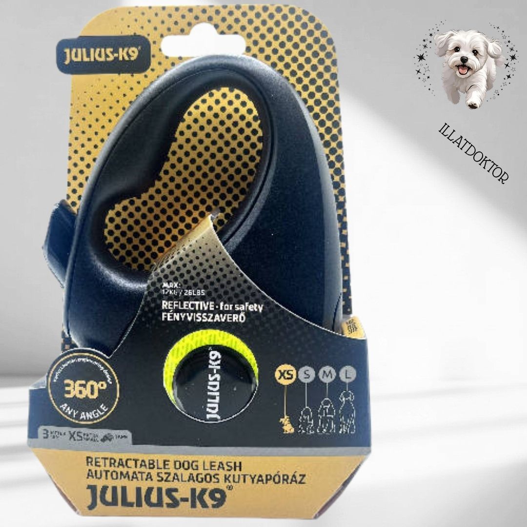  JK9 Retractable Dog Leash - automata szalagos póráz (neon sárga) kutyák részére (XS) 3 méter ( 4 színben )