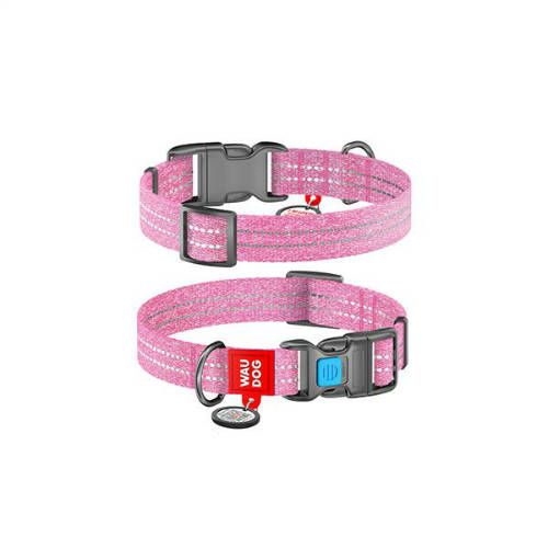 WAUDOG nyakörv, QR kódos, műanyag csattal,újrahasznosított pamutból ( 20mm széles, 24-40cm) pink