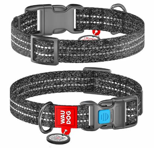 WAUDOG nyakörv, QR kódos, műanyag gyorscsattal,újrahasznosított pamutból ( 25mm széles, 37-58cm) szürke