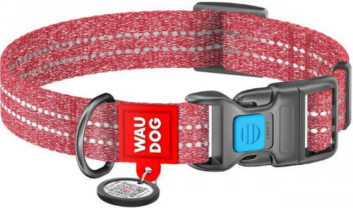 WAUDOG nyakörv, QR kódos, műanyag gyorscsattal,újrahasznosított pamutból ( 25mm széles, 35-58cm) piros