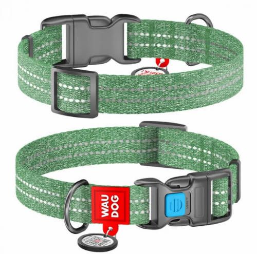 WAUDOG nyakörv, QR kódos, műanyag gyorscsattal,újrahasznosított pamutból ( 25mm széles, 35-58cm) zöld